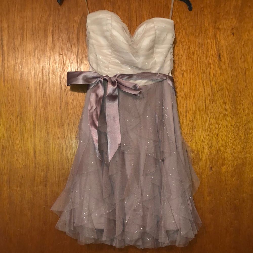 Tan sparkly strapless mini dress